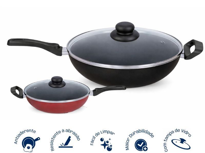Frigideira Wok com cabo e alça